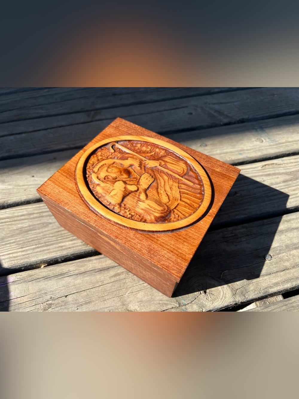 Trinket box Hand-Carved Wooden Religious Shepherd and lamb - Picture 2 of 16